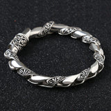 Vintage Punk Silver Bracelet Auspicious Flowers Embossed Thai Silver Jewelry