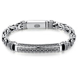 Men's Retro Keel Peace Pattern Woven Chain Silver Bracelet