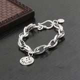 Silver Bracelet Smiley Face Love Lock Retro Hand-made Extension Tail Chain