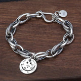 Silver Bracelet Smiley Face Love Lock Retro Hand-made Extension Tail Chain