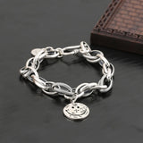 Silver Bracelet Smiley Face Love Lock Retro Hand-made Extension Tail Chain