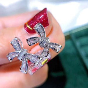 Silver Bowknot Wedding Jewelry Set - Rings Earrings Necklaces