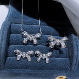 Silver Bowknot Wedding Jewelry Set - Rings Earrings Necklaces