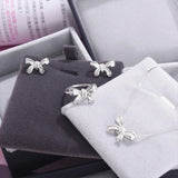 Silver Bowknot Wedding Jewelry Set - Rings Earrings Necklaces