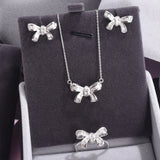 Silver Bowknot Wedding Jewelry Set - Rings Earrings Necklaces