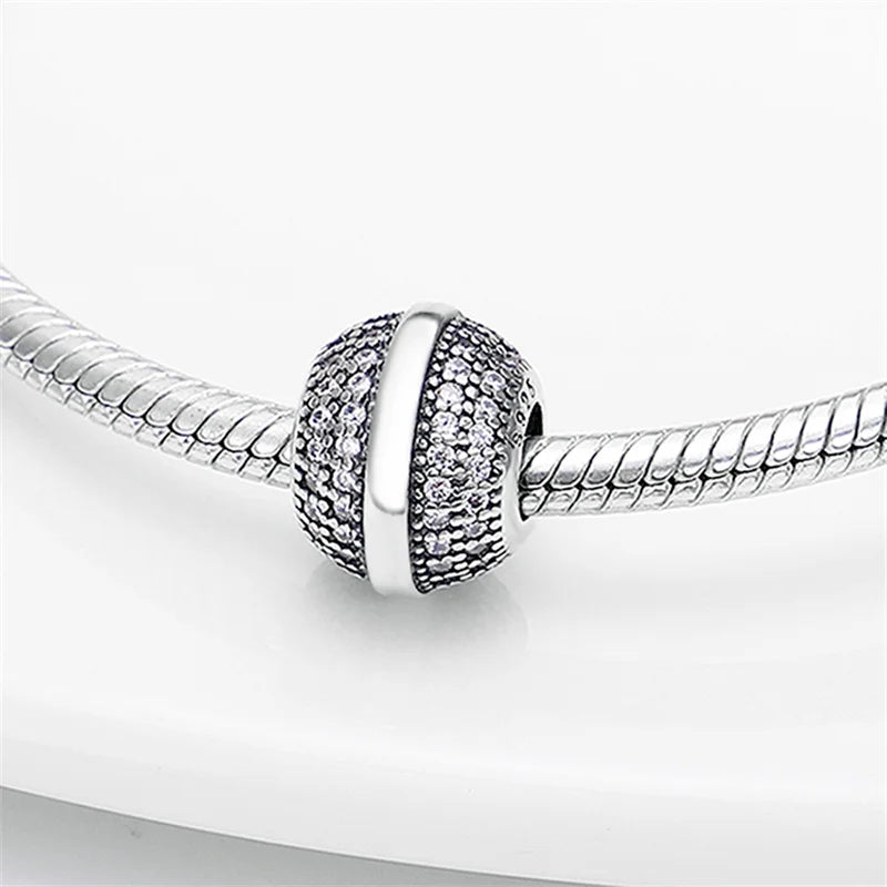925 Silver Zircon Bead Charm for Bracelet Necklace