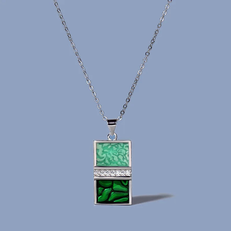 Emerald Green Geometric Enamel Necklace for Women