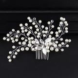 Silver Pearl Hair Accessories Crystal Leaves Tiara Hair Combs Clip