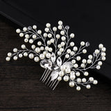 Silver Pearl Hair Accessories Crystal Leaves Tiara Hair Combs Clip