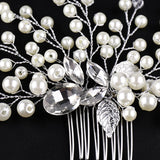 Silver Pearl Hair Accessories Crystal Leaves Tiara Hair Combs Clip