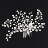 Silver Pearl Hair Accessories Crystal Leaves Tiara Hair Combs Clip