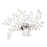 Silver Pearl Hair Accessories Crystal Leaves Tiara Hair Combs Clip