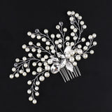 Silver Pearl Hair Accessories Crystal Leaves Tiara Hair Combs Clip