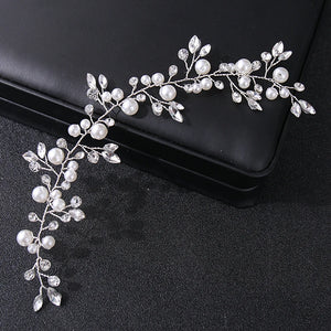 Silver Pearls Wedding Headband Crystal Hairpiece for Bride