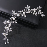 Silver Pearls Wedding Headband Crystal Hairpiece for Bride