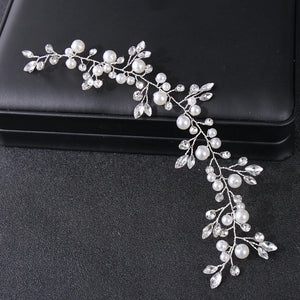 Silver Pearls Wedding Headband Crystal Hairpiece for Bride