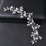 Silver Pearls Wedding Headband Crystal Hairpiece for Bride