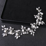Silver Pearls Wedding Headband Crystal Hairpiece for Bride