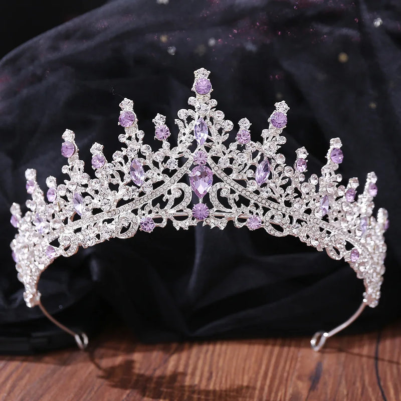 Silver Purple Baroque Headband Crystal Tiaras Crowns Bride Noiva Headpiece