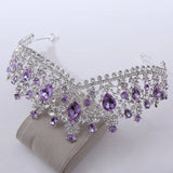 Silver Purple Baroque Headband Crystal Tiaras Crowns Bride Noiva Headpiece