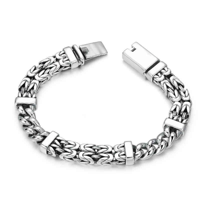 Silver Double-row Keel Pattern Peace Bracelet Classic Distressed