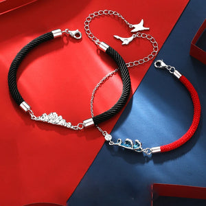 Silver Epoxy Mountain Wave Pendant Couple Bracelet Long-distance Love Jewelry
