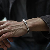Silver Twisted Wire Bracelet Men's Retro Open Bracelet