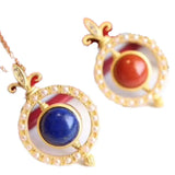 Silver Inlaid Natural Enamel Agate Pendant Necklace Retro Craft Jewelry