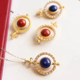 Silver Inlaid Natural Enamel Agate Pendant Necklace Retro Craft Jewelry