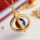 Silver Inlaid Natural Enamel Agate Pendant Necklace Retro Craft Jewelry