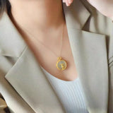Silver Inlaid Hetian Jade Necklace Big Pendant Women's Jewelry