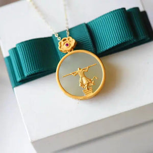 Silver Inlaid Hetian Jade Necklace Big Pendant Women's Jewelry