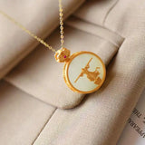 Silver Inlaid Hetian Jade Necklace Big Pendant Women's Jewelry