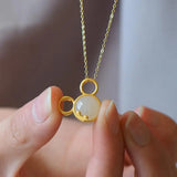 Silver Inlaid Hetian Jade Pendant Necklace Mickey Sweet Feminine Charm