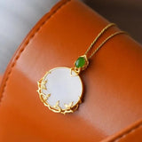 Silver Inlaid Hetian Jade Pendant Necklace Chinese Retro Style Jewelry