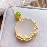 Silver Inlaid Hetian Jade Pendant Necklace Chinese Retro Style Jewelry