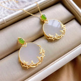 Silver Inlaid Hetian Jade Pendant Necklace Chinese Retro Style Jewelry