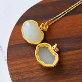 Chinese Style Hetian Jade Pendant Necklace Silver Inlaid Retro Craft Jewelry
