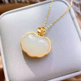 Chinese Style Hetian Jade Pendant Necklace Silver Inlaid Retro Craft Jewelry