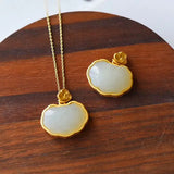 Chinese Style Hetian Jade Pendant Necklace Silver Inlaid Retro Craft Jewelry