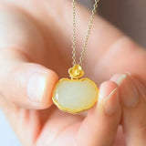 Chinese Style Hetian Jade Pendant Necklace Silver Inlaid Retro Craft Jewelry