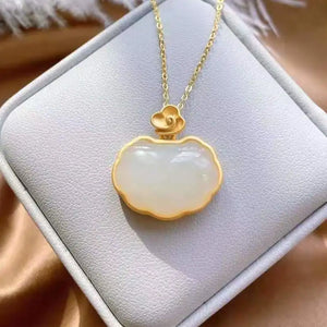 Chinese Style Hetian Jade Pendant Necklace Silver Inlaid Retro Craft Jewelry
