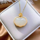 Chinese Style Hetian Jade Pendant Necklace Silver Inlaid Retro Craft Jewelry