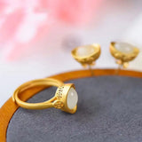 Silver Inlaid Hetian Jade Small Ingot Ring Chinese Style Retro Palace