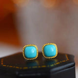 Silver Inlaid Turquoise Earrings for Women