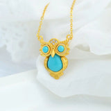 Silver Inlaid Turquoise Owl Shape Chinese Retro Charm Women's Jewelry
