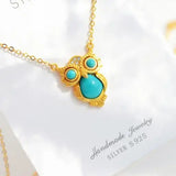 Silver Inlaid Turquoise Owl Shape Chinese Retro Charm Women's Jewelry