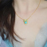 Silver Inlaid Turquoise Owl Shape Chinese Retro Charm Women's Jewelry