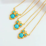 Silver Inlaid Turquoise Owl Shape Chinese Retro Charm Women's Jewelry
