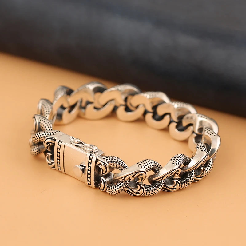 Silver Men's Thick Style Retro Domineering Tank Chain Bracelet